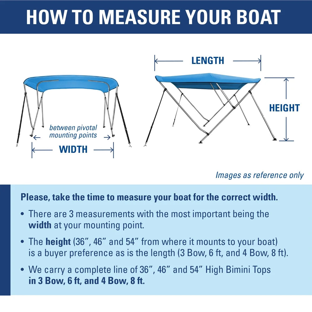 Bimini Top Boat Cover 36" High 3 Bow 6' ft. L x 79" - 84" W BEIGE