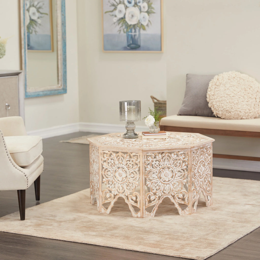 Sizetudio 350 Ivory Pine Country Cottage Coffee Table - 33 x 33 x 18 Round