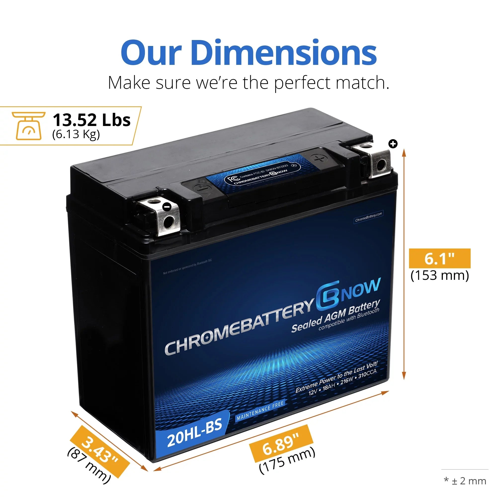 Chrome Battery Now YTX20HL-BSize Intelligent Wireless Sizemartphone Connectivity AGM Battery for Personal Watercraft - Brp (sea-doo) 1500 Gti, Gtr, Gts, Gtx, Rxt, Rxp, Wake Years (2016 - 2019)