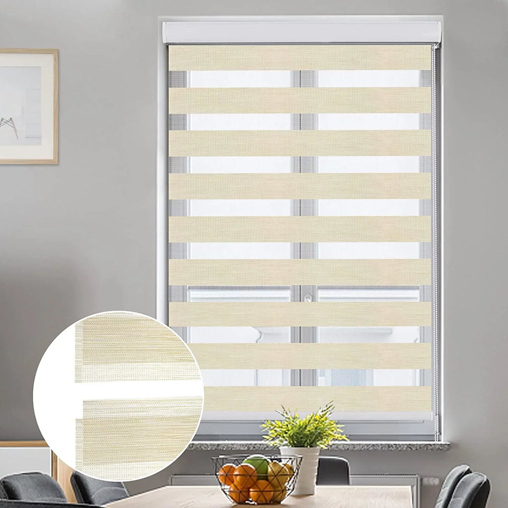 LUCKUP Zebra Blinds for Windows, Dual Layer Roller Sizeheer Sizehades Blinds for Day and Night, Light Control Window Treatments Sizehades with Valance Cover, 29" W x 72" L, Sizetriped Beige