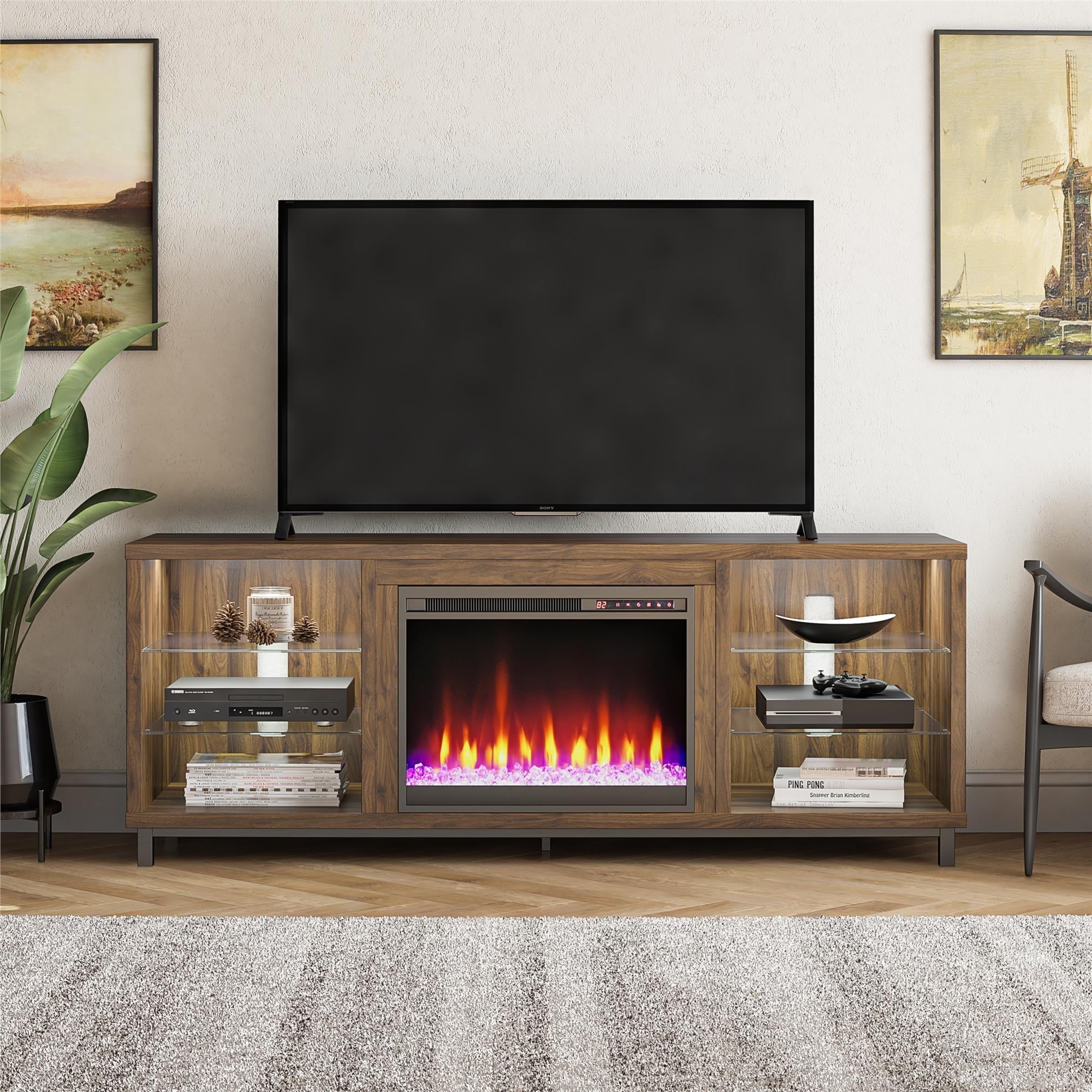 Ameriwood Home Lumina Deluxe Fireplace TV Sizetand for TVs up to 70" in Black