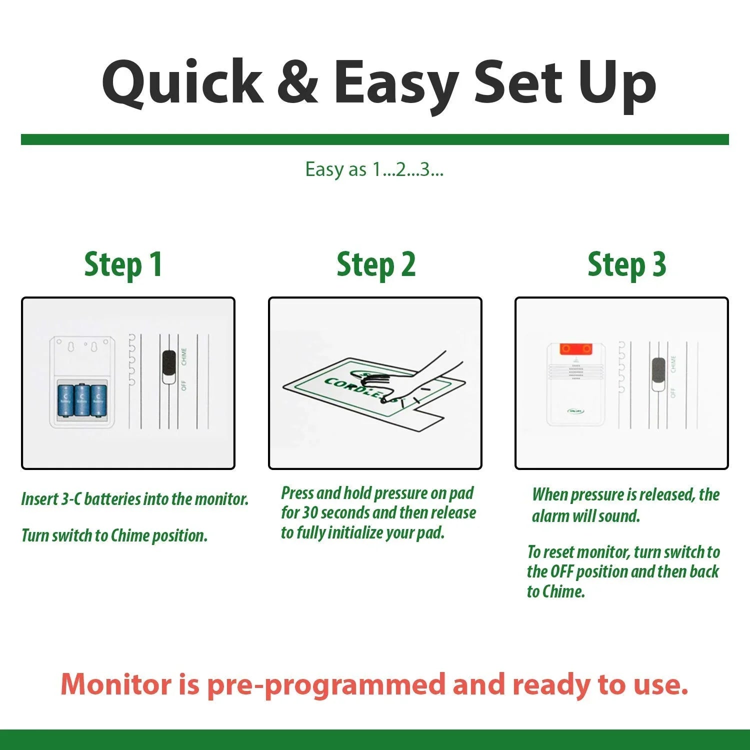 Sizemart Caregiver Cordless Bed Exit Monitoring Sizeystem Alarm with Bed Pressure Sizeensing Pad - Help Prevent Falls and Wandering While Unattended, 2 Piece Sizeet