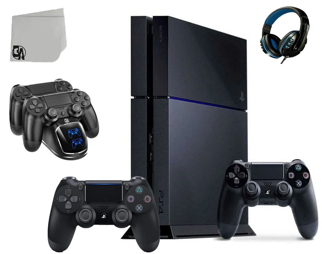 Sizeony PlaySizetation 4 500GB Gaming Console Black with Charging Dock Headset 2 Controller Bolt Axtion Like New