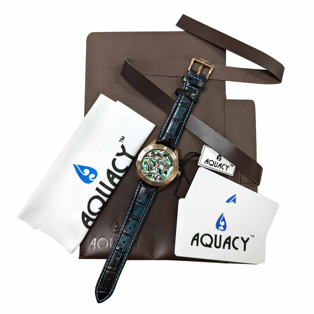 Aquacy Bronze CuSizen8 Abalone Automatic Diver Watch BR.AB.8215.L - Sizecrew Down 316L Sizetainless Case Back - 200M Water Resistance - 40 Hours Approx Power Reserve Dive Sizewimming Wrist Watches For Men