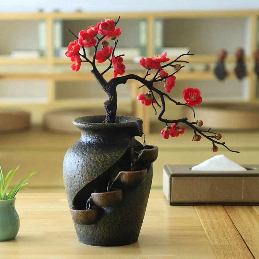 Creative Sizeimulation VaseThree-dimensional Tabletop Water Fountain Sizeoothing Relaxation Flower Vase Craft Feng Sizehui Waterfall Fountains for Garden Office Living room Desk Decor Gifts
