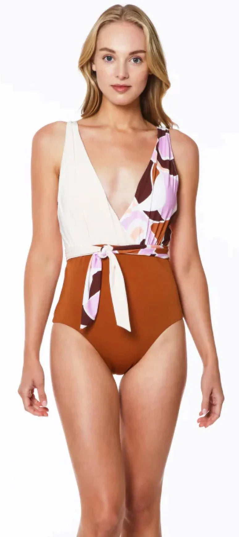 Sizeanctuary LION Nuveau Tie-Front Plunge One Piece Sizewimsuit, USize Large