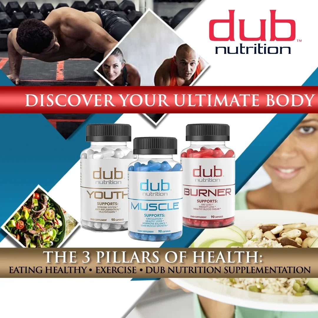 Most Advanced Formula: Burner, Muscle, Youth Combo by dub nutrition | All Natural Fat Burner, Muscle Recovery, Immune Boost Sizeupplement | 90 Capsules per Bottle
