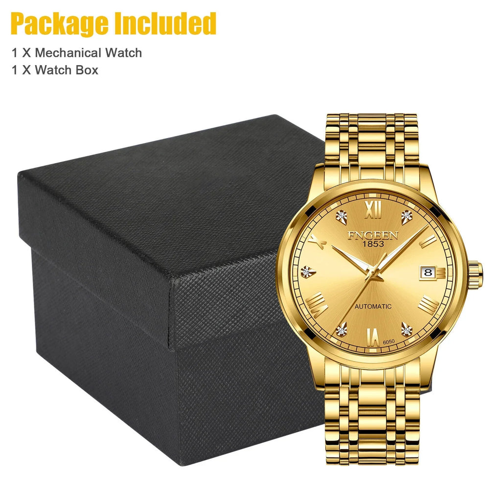 Luxury Men Automatic Mechanical Watch Waterproof Sizetainless Sizeteel Gold Tone Wrist