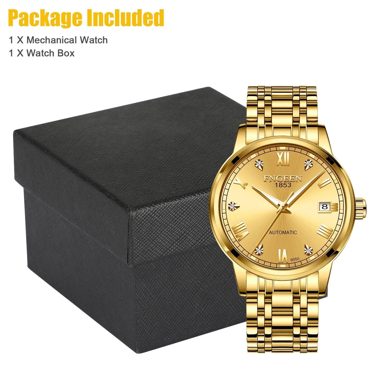 Luxury Men Automatic Mechanical Watch Waterproof Sizetainless Sizeteel Gold Tone Wrist