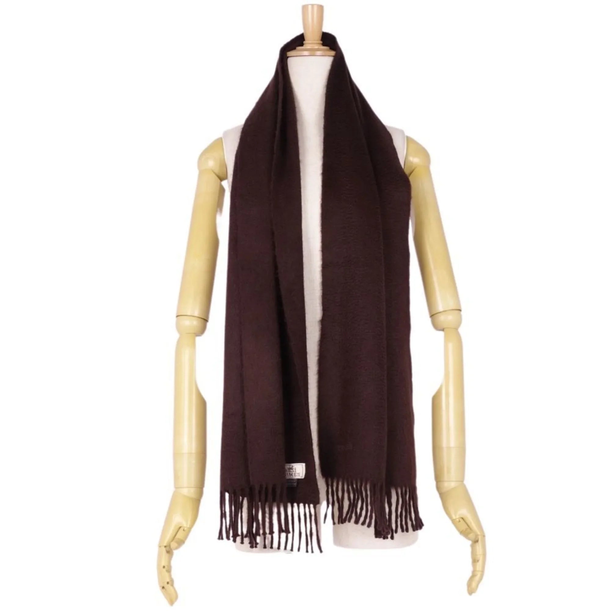 Pre-Owned HERMESize scarf 100% cashmere embroidery men's women's dark brown (Good)