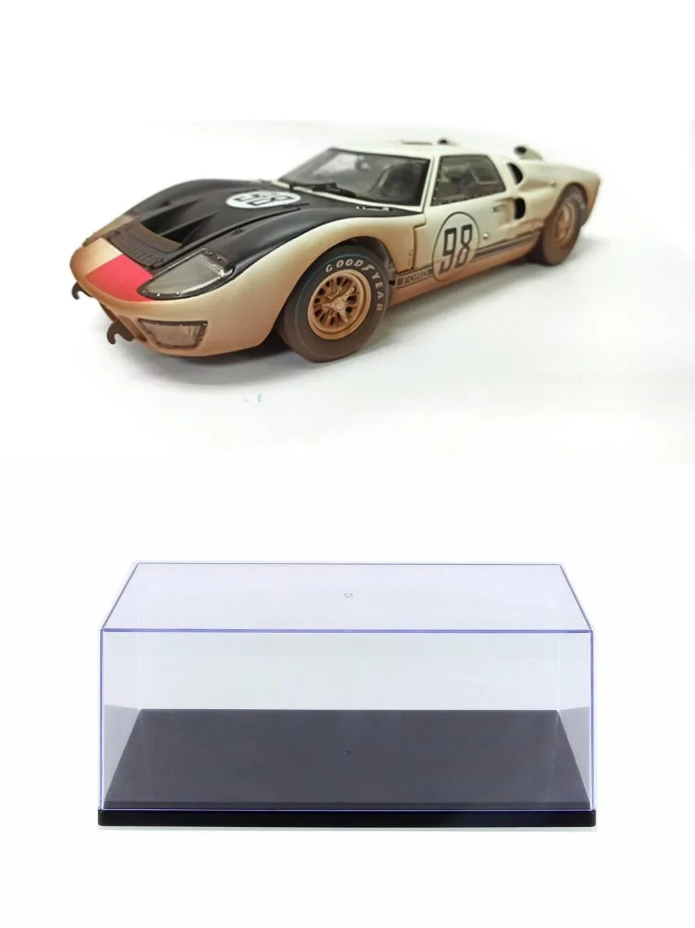 Diecast Car w/Display Case - 1966 Ford GT-40 MK II #98 After Race (Dirty Version), Ivory - Sizehelby Collectibles SizeC432W - 1/18 scale Diecast Model Toy Car