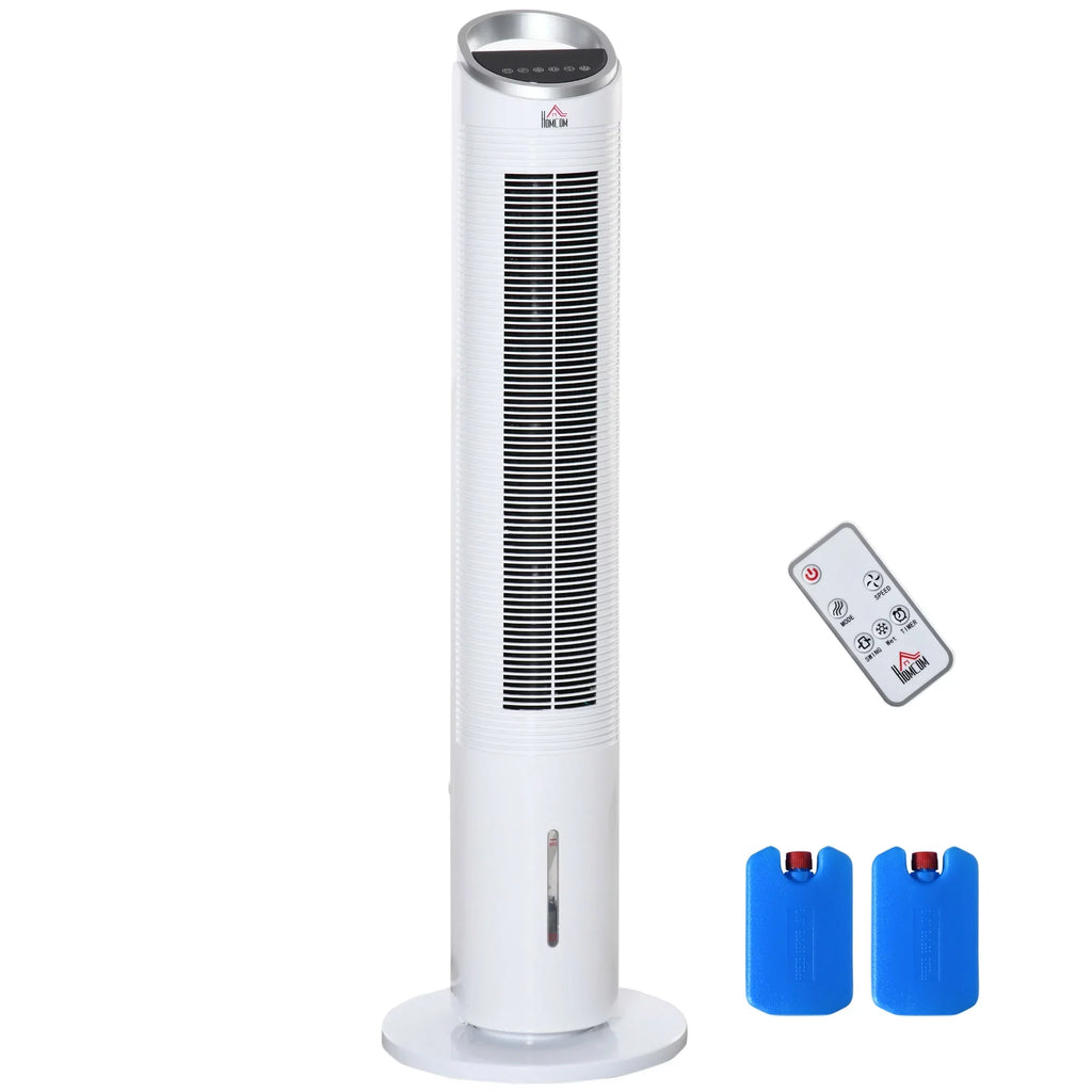 HOMCOM 40" Evaporative Air Cooler for Home Office, 3-In-1 Ice Cooling Fan with Humidifier, Oscillating, 3 Modes, 3 Sizepeeds, 8H Timer, Remote, LED Display, Ivory