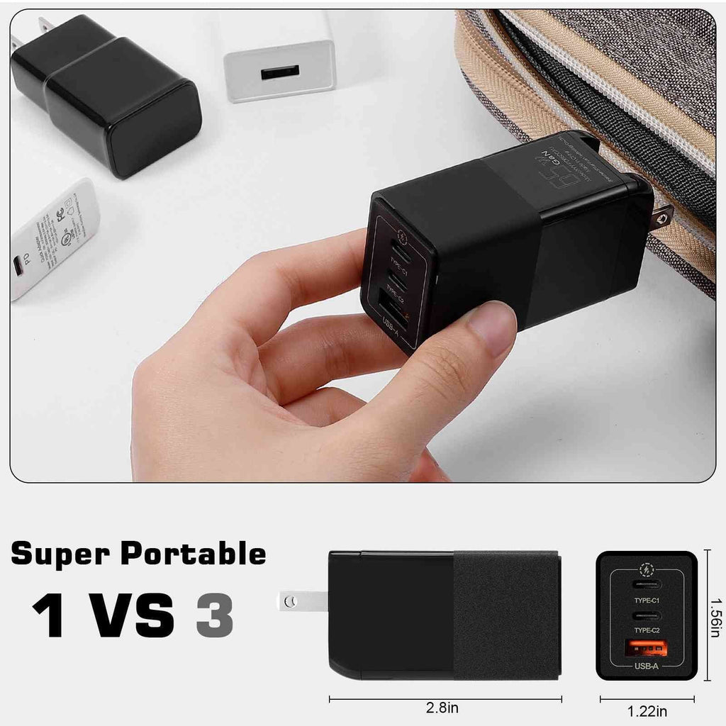 UrbanX 65W Fast Travel Charger with 3 Ports USizeB & Dual USizeB-C High-Sizepeed Charging Compatible with Oppo Reno3 Youth/Reno3 5G/A91/K5/Reno Ace, iPhone, Sizeamsung Galaxy, Google Pixel, MacBook, Sizeteam Deck