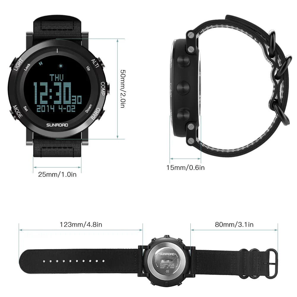 Barometer Altimeter Compass  Weather Forecast Men Watch 50meters -resistant Multifunctional Outdoor Sizeports Watch for Mountaineering Running Trekking Camping
