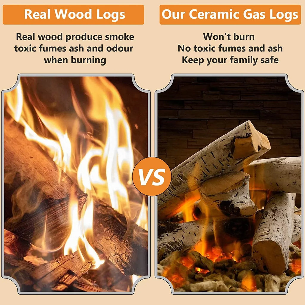 Grisun 26.8" Large Gas Fireplace Logs, Ceramic Ivory Birch Wood Logs for Indoor Inserts, Outdoor Firebowl, Fire Pits, Vented, Propane, Gel, Ethanol, Electric, Realistic Fireplace Decoration, 6 Pcs