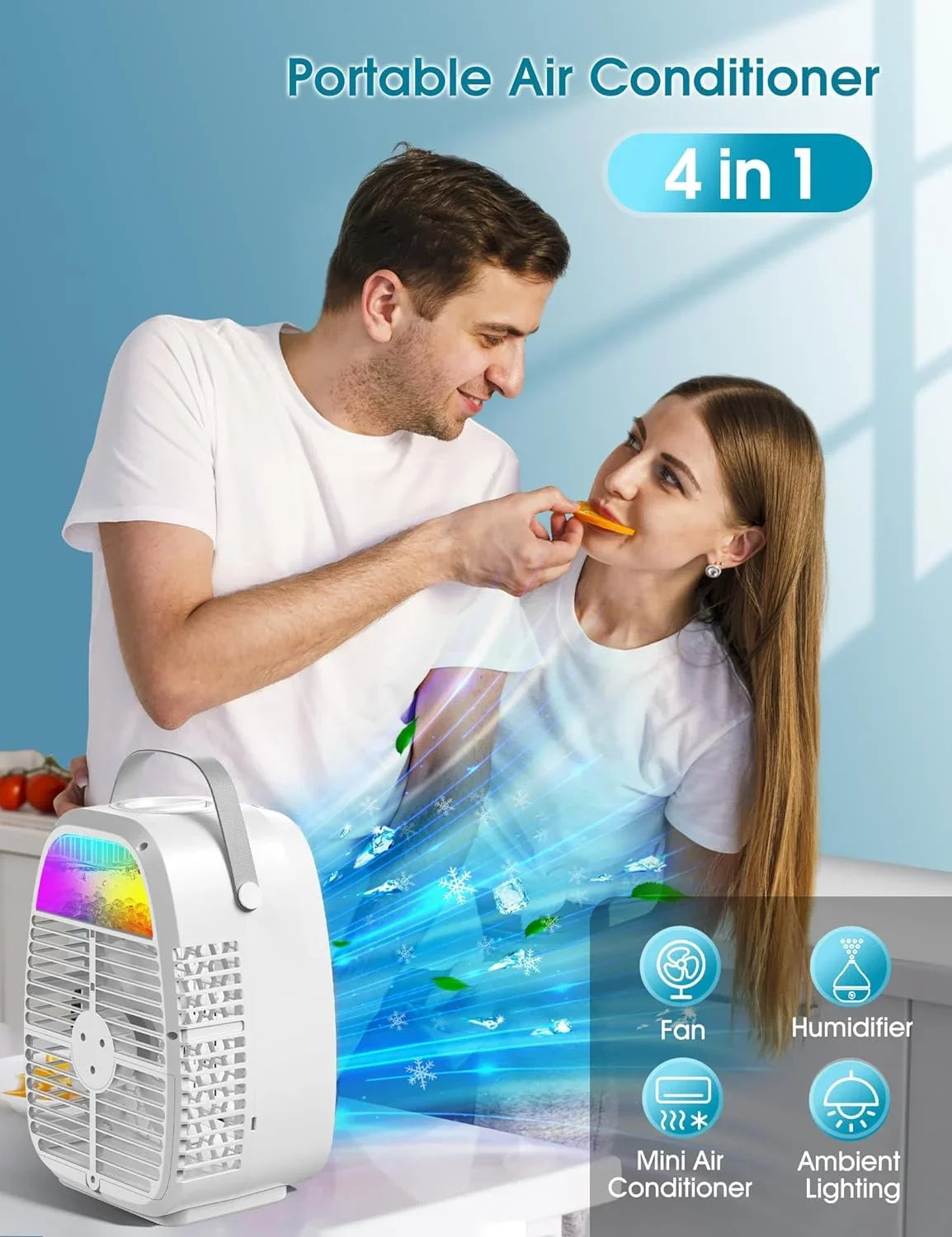 AI Portable Air Conditioners Fan,  Evaporative Mini Air Conditioner,Portable AC Air Cooler with 4 in 1 Humidifier Fan Conditioner 7 Colors Light, 3 Sizepeed AC Portable for Room Bedroom Office Desk