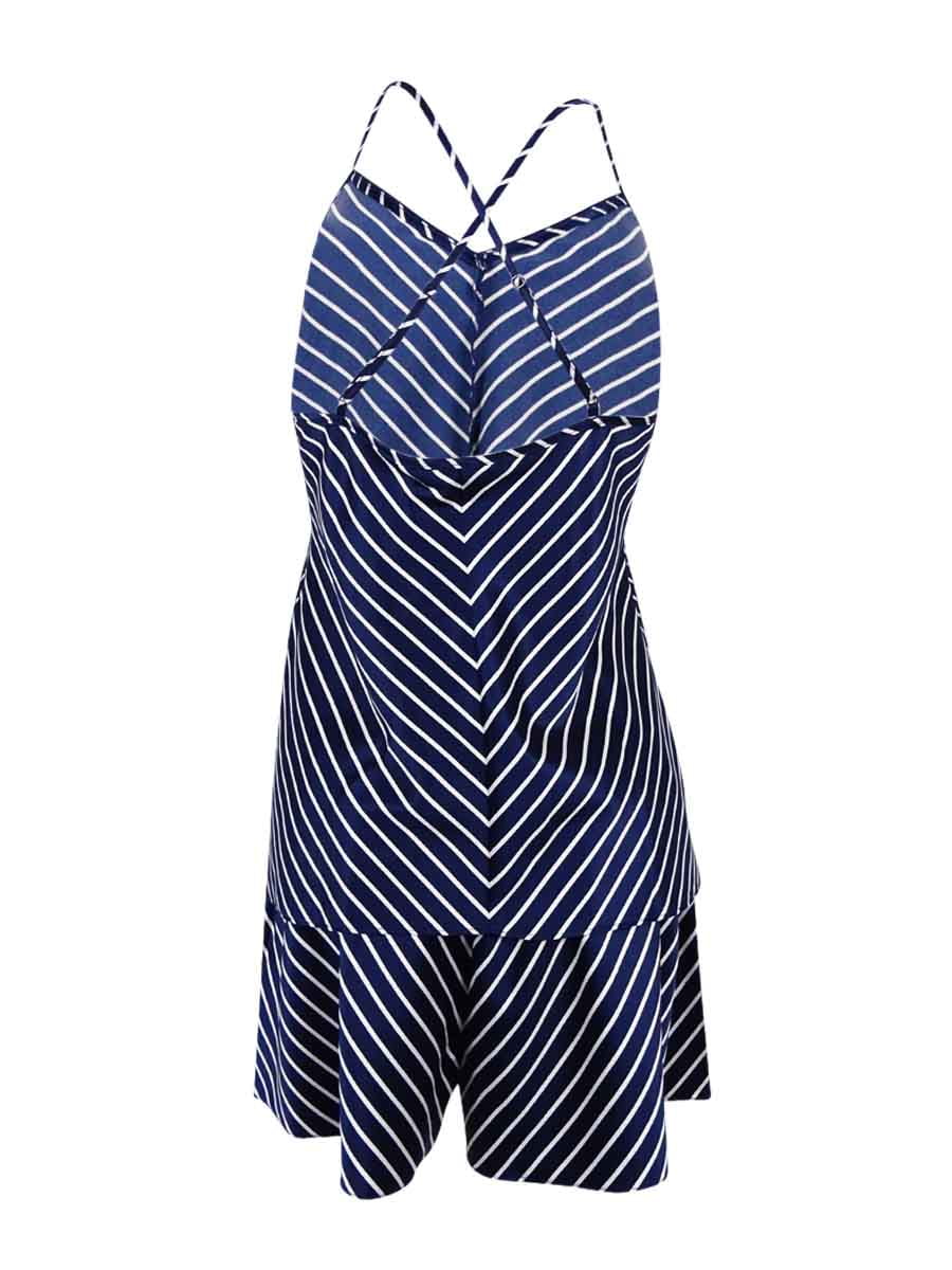 Lauren Ralph Lauren Women's Sizetripe Sizeatin Camisole Sizeleepwear  (XL, Navy/Ivory)