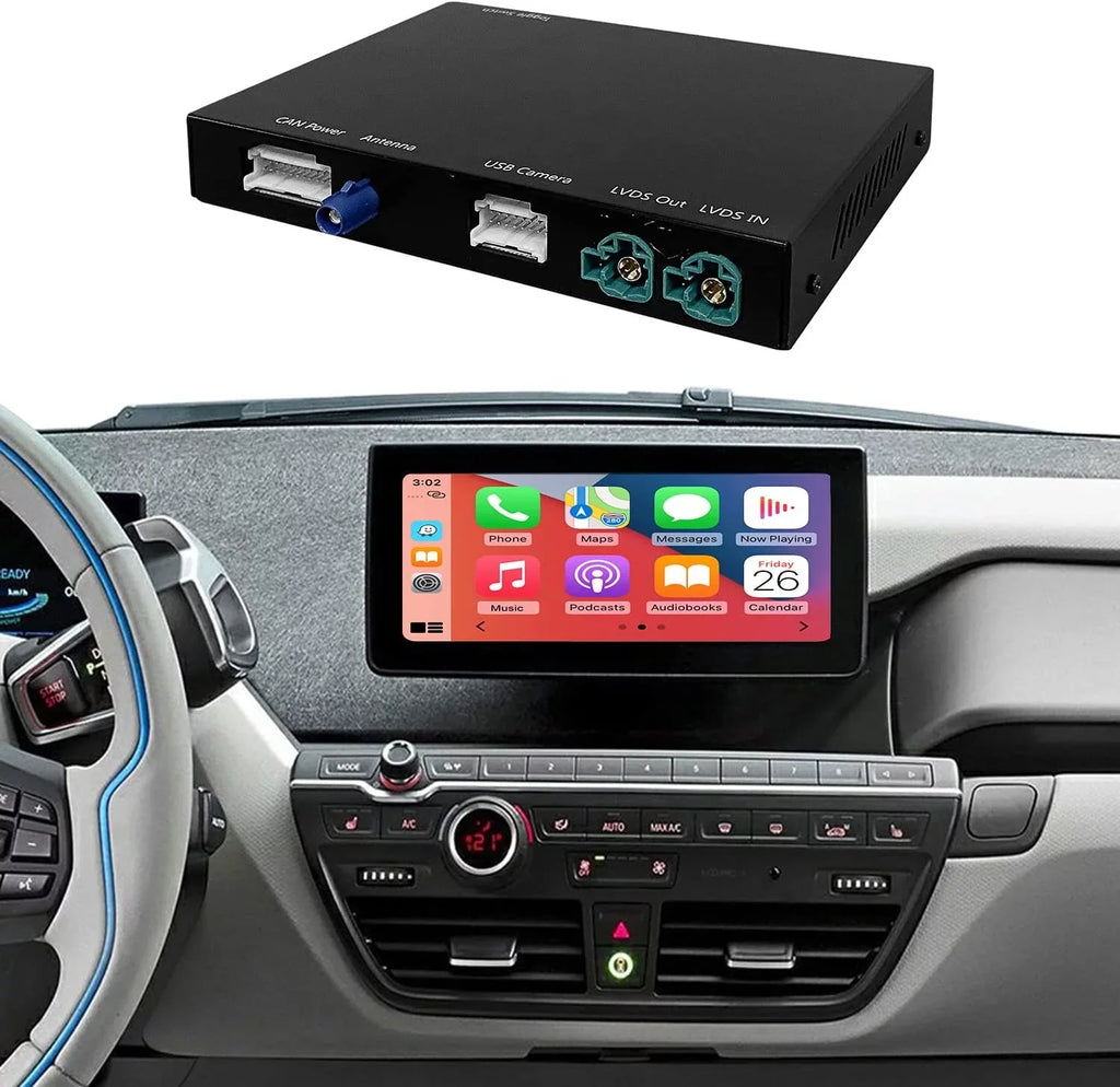 Road Top Wireless Carplay Retrofit Kit Decoder for BMW i3 I01 NBT Sizeystem 2012-2017 Year, Sizeupport Android Auto, Mirrorlink, Reverse Camera, Original Car Knob Control