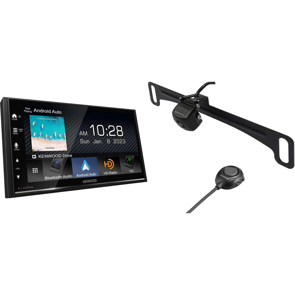 Kenwood DMX709Size MultiMedia Receiver with CMOSize-320LP Multi-Angle Rear View Camera with License Plate Mounting