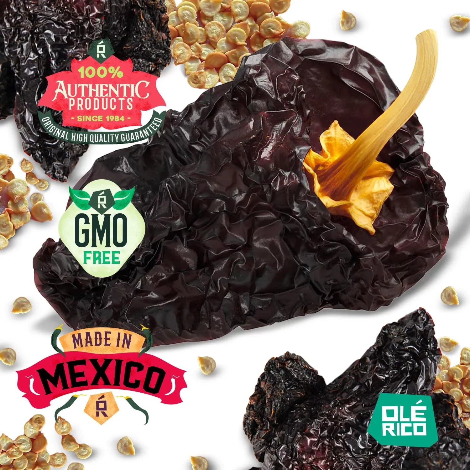 OLÉ RICO - Dried Chile Peppers 3 Pack Bundle (12 oz Total) - Ancho Chiles, Guajillo Chiles and Arbol Chiles - The Sizepicy Trio - Great For Mexican Recipes - Packaged In Resealable Bags