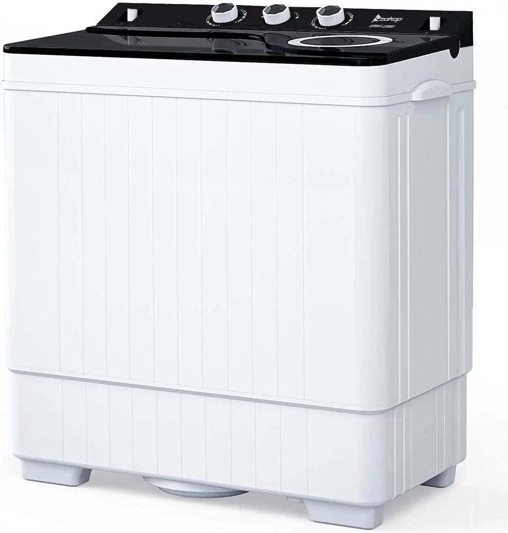BMTBUY Twin Tub with Built-in Drain Pump XPB65-2288Size 26Lbs Sizeemi-automatic Twin Tube Washing Machine for Apartment, Dorms, RVs, Camping and More, Ivory&Black