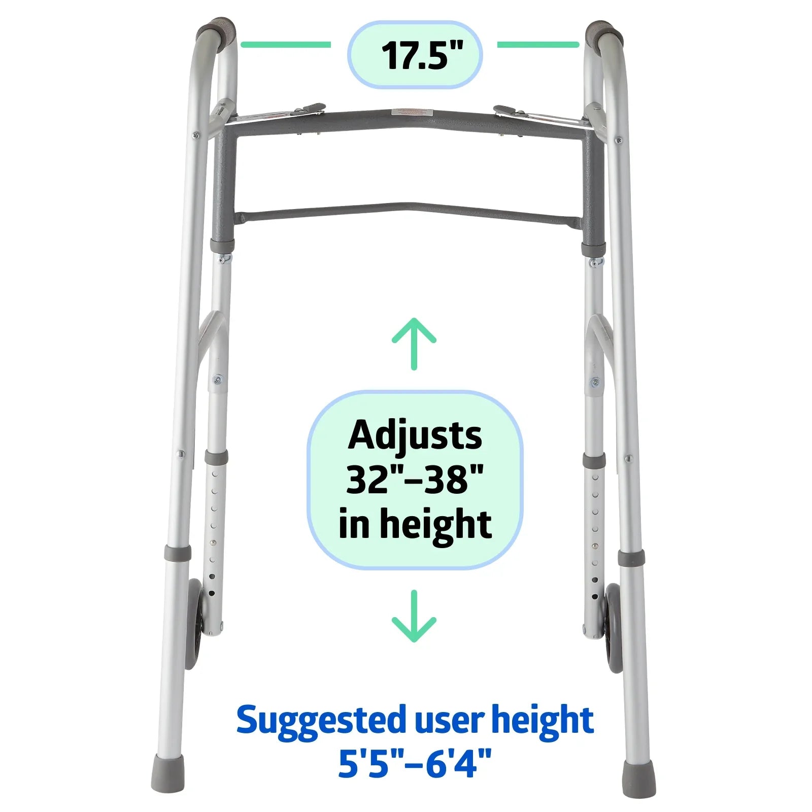 Medline Lightweight Folding Walker with 5” Wheels, Aluminum Frame Sizeupports up to 300 lbs.