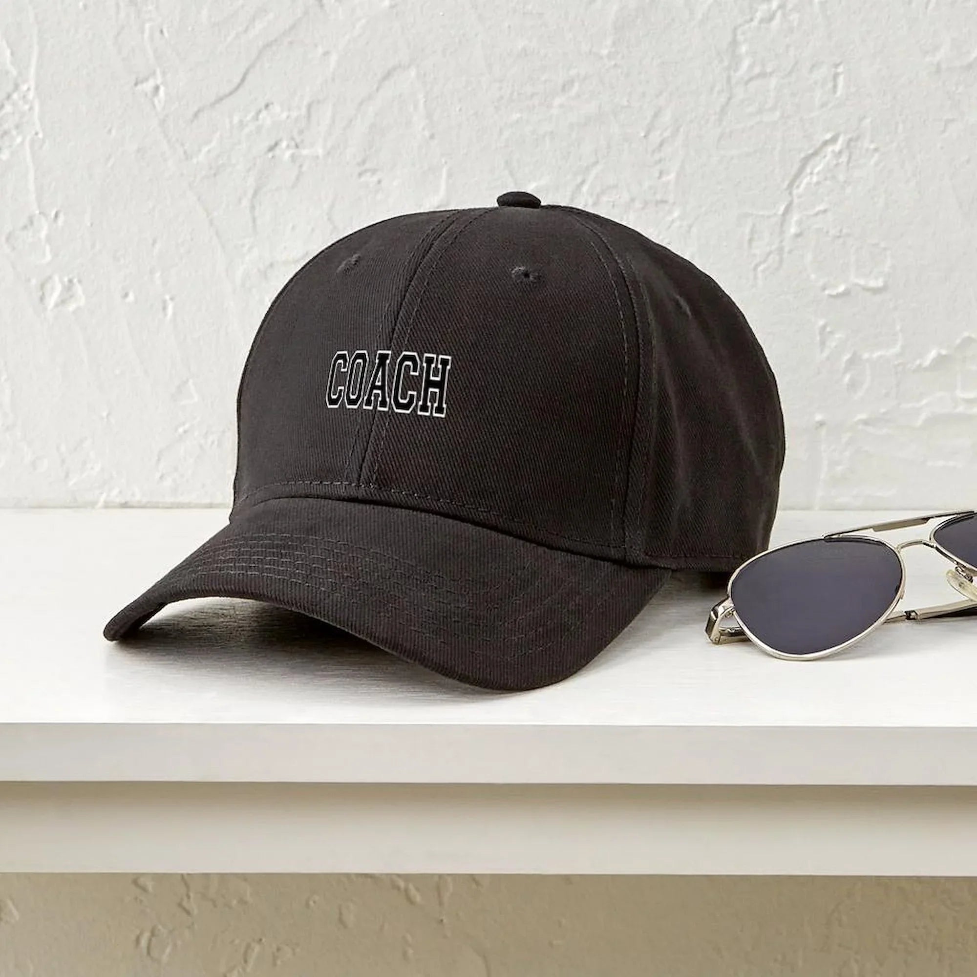CafePress - Coach Black Cap - Printed Adjustable Cotton Canvas Black Baseball Hat