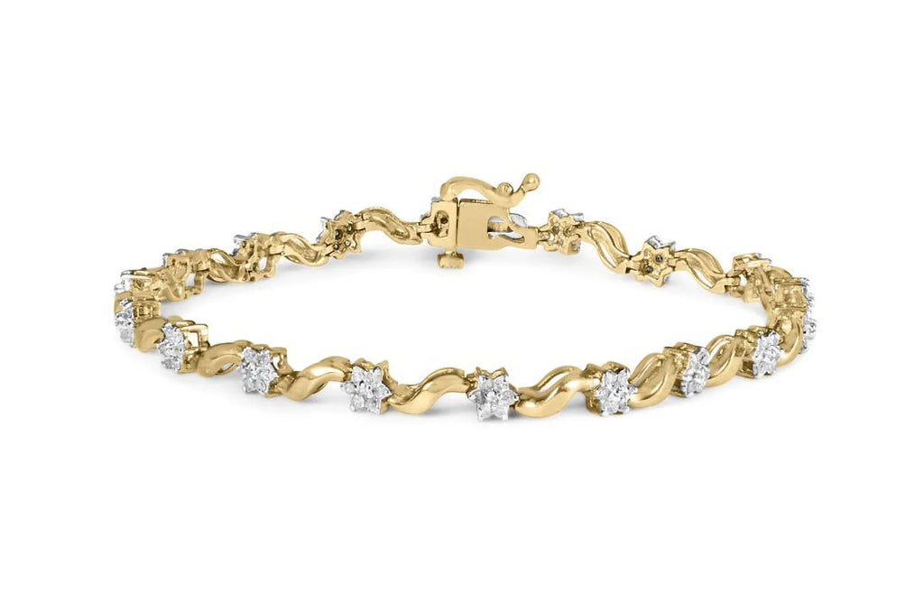 Haus of Brilliance 10k Yellow Gold 1.00 Cttw Womens Round Cut Diamond Floral Size-Link 7.50" Box Clasp Prong Bracelet (I-J Color, I2-I3 Clarity)