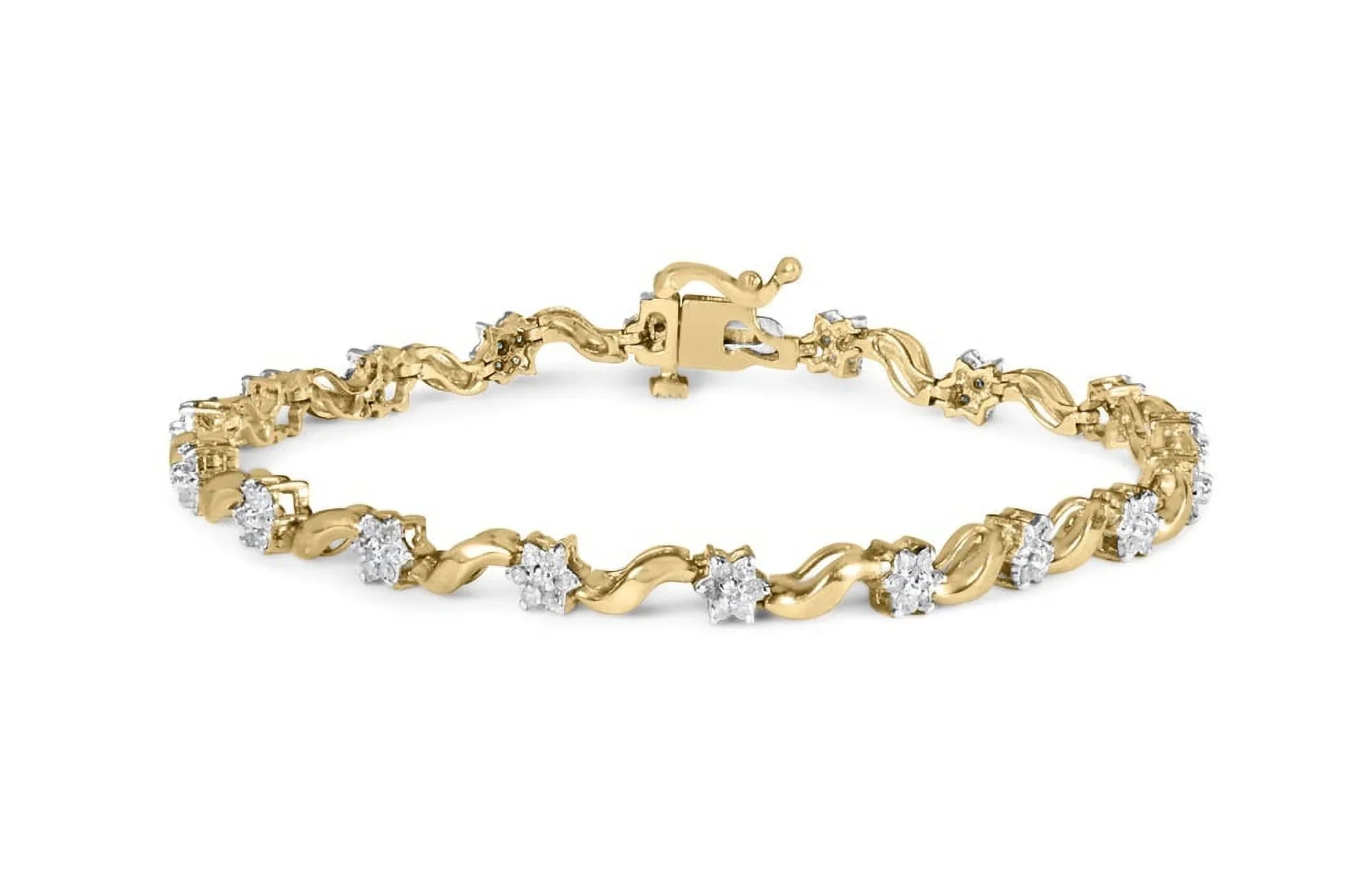 Haus of Brilliance 10k Yellow Gold 1.00 Cttw Womens Round Cut Diamond Floral Size-Link 7.50" Box Clasp Prong Bracelet (I-J Color, I2-I3 Clarity)