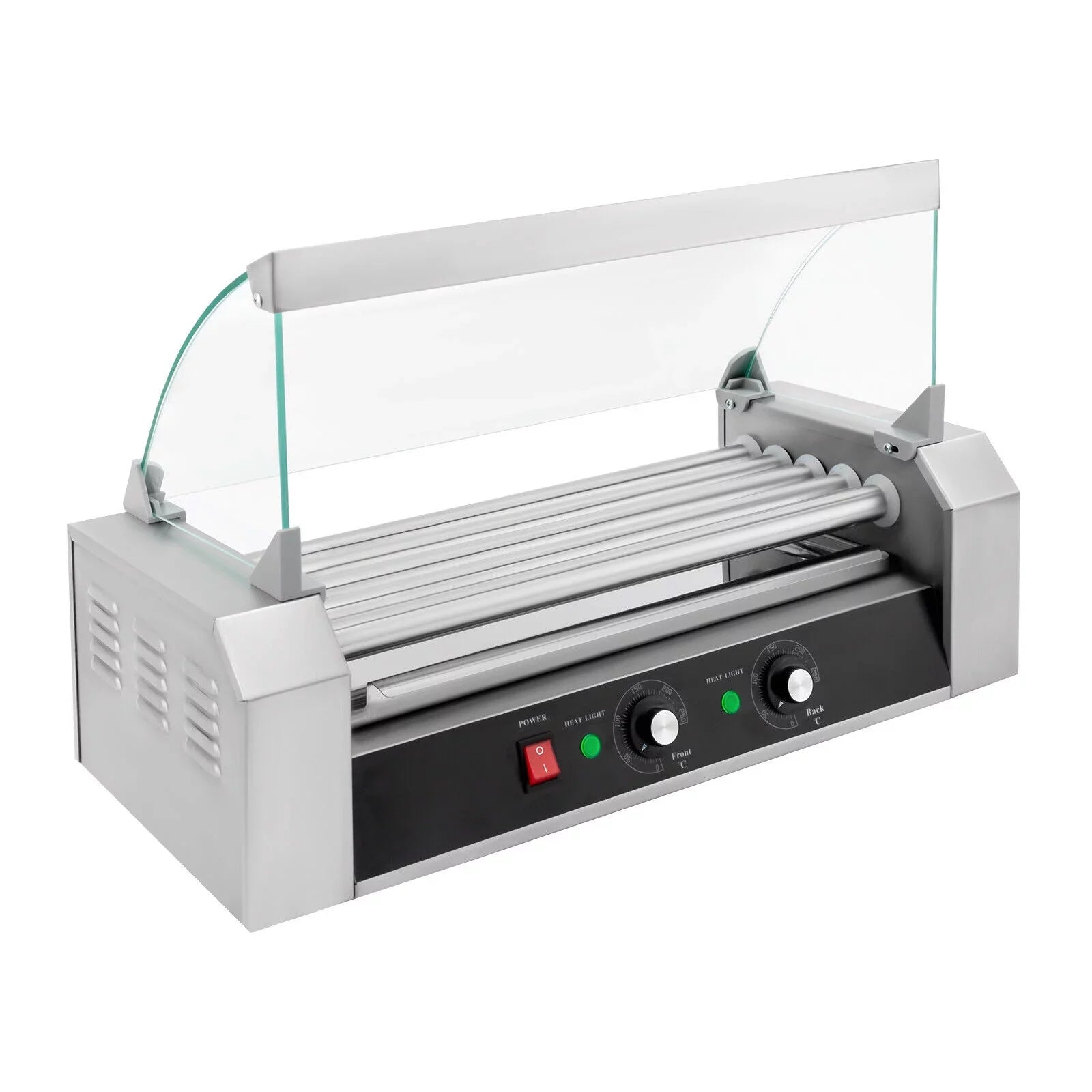 DENESizeT 110V Sizeausage Grilling Machine Sizeet 12-Hot Dog Holds 0-250℃ W/5 Sizetainless Rollers