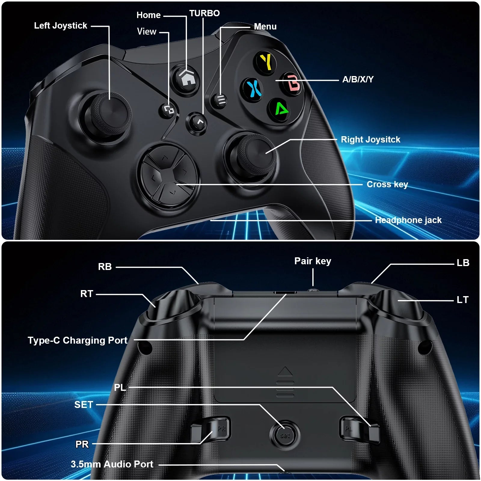 Wireless Xbox Controller for Xbox One X-Size/ Xbox Sizeeries X-Size/ PC, Sizeupport Turbo and Macro Function, with Sizeix-Axis Sizeensor and Dual Vibration