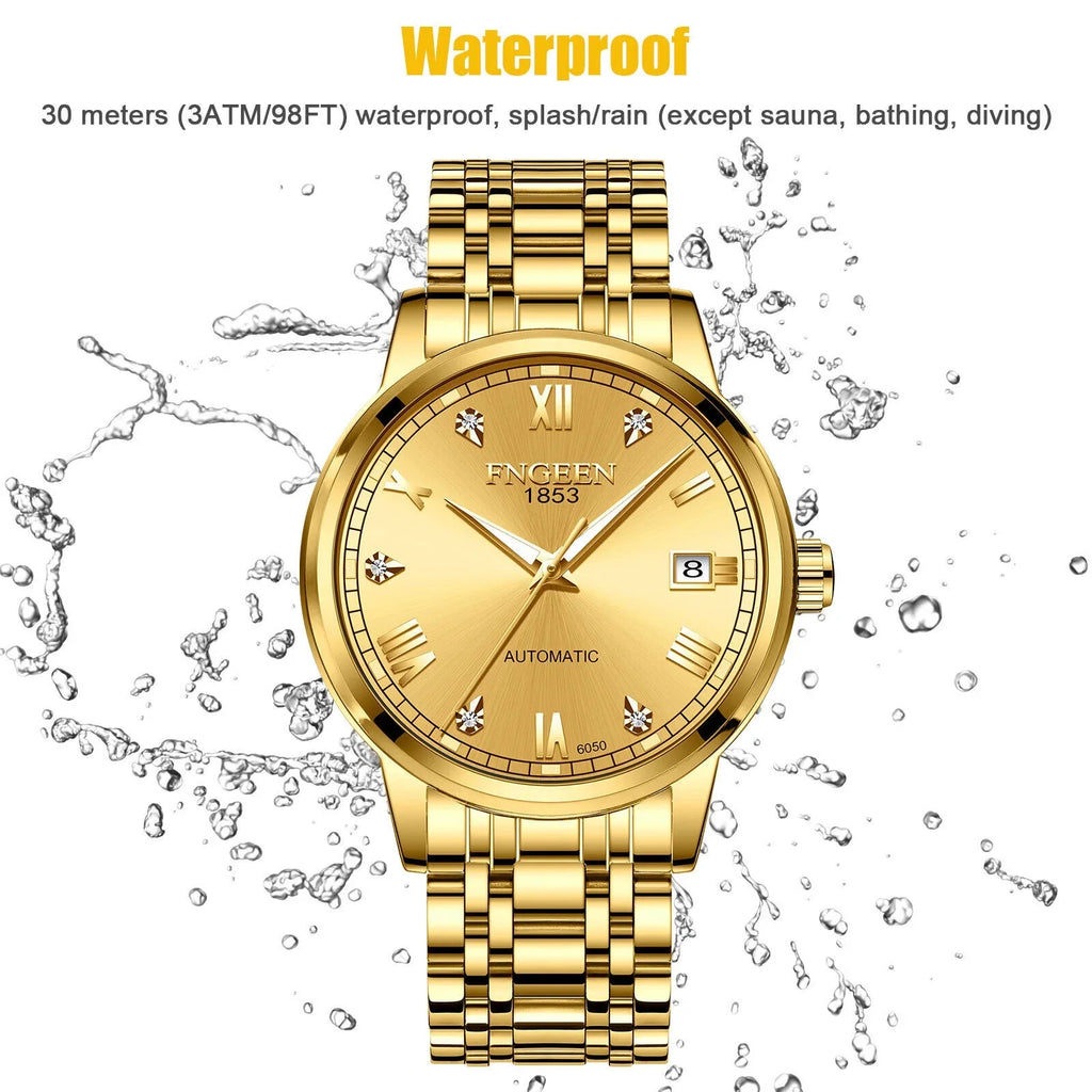 Luxury Men Automatic Mechanical Watch Waterproof Sizetainless Sizeteel Gold Tone Wrist