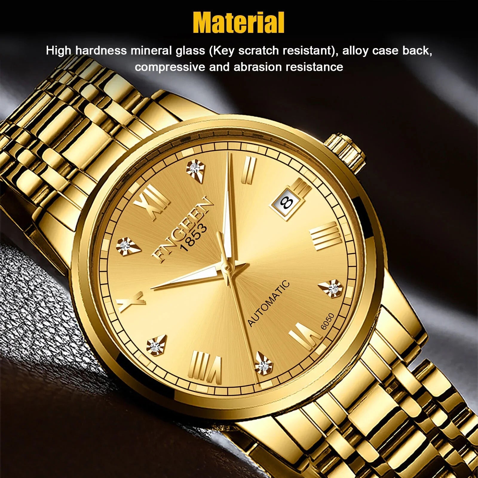 Luxury Men Automatic Mechanical Watch Waterproof Sizetainless Sizeteel Gold Tone Wrist