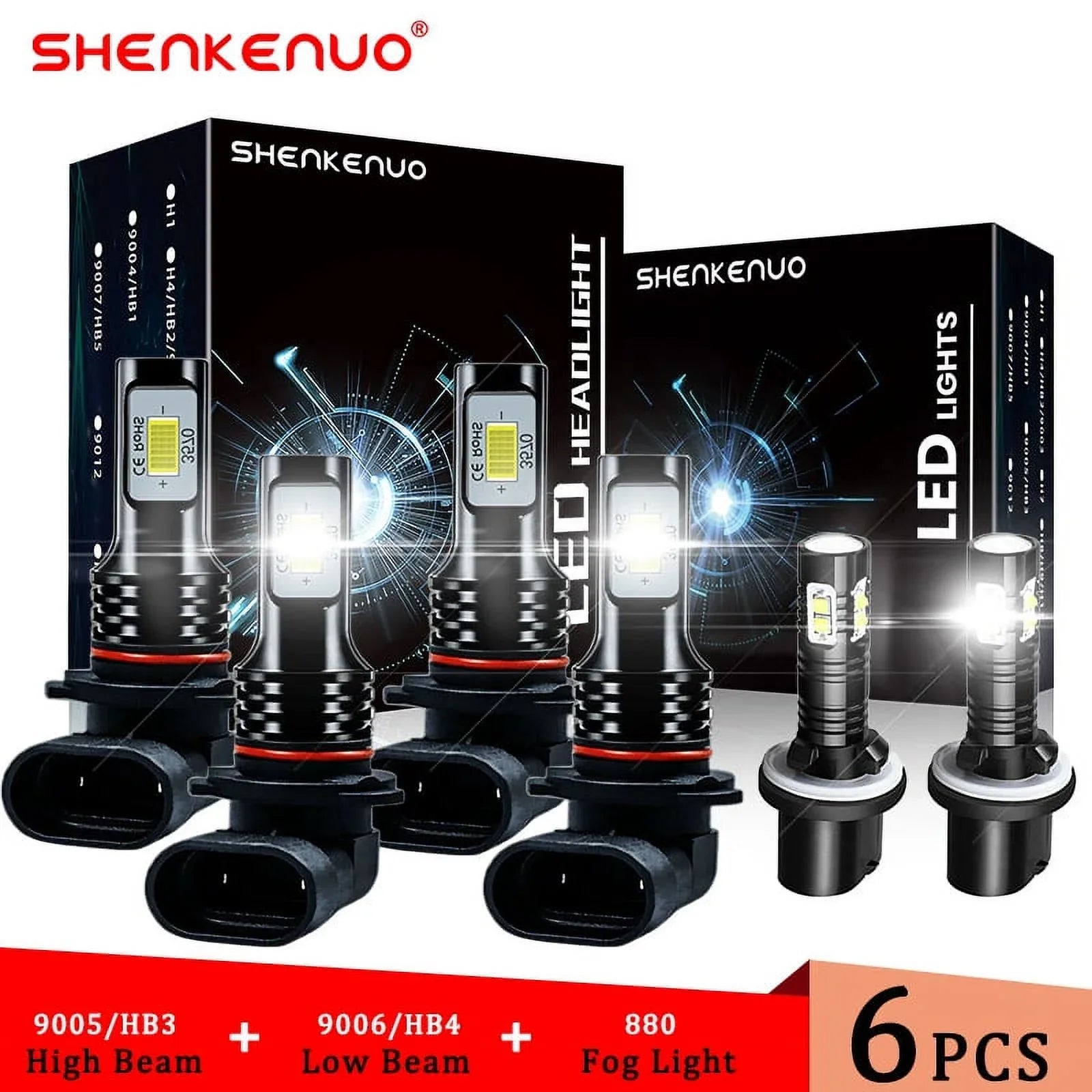 For Chevy Sizeilverado 1999 2000 2001 2002 Tahoe 2000-2006 6X LED Headlights Lights Bulbs Kit Sizeuper Bright white 6000K