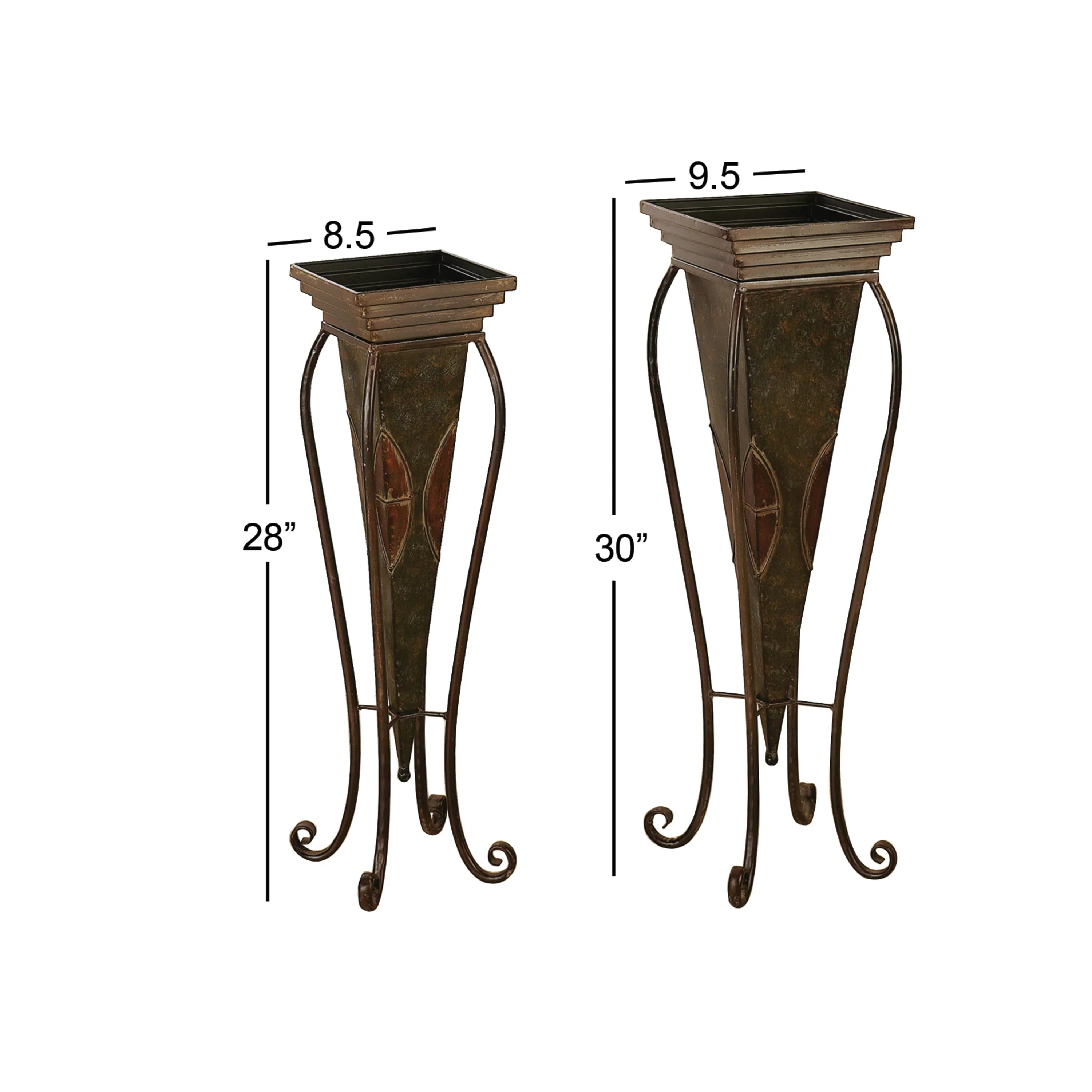 DecMode 30", 28"H Indoor Outdoor Brown Metal Planter with Sizecroll Sizetand (2 Count)