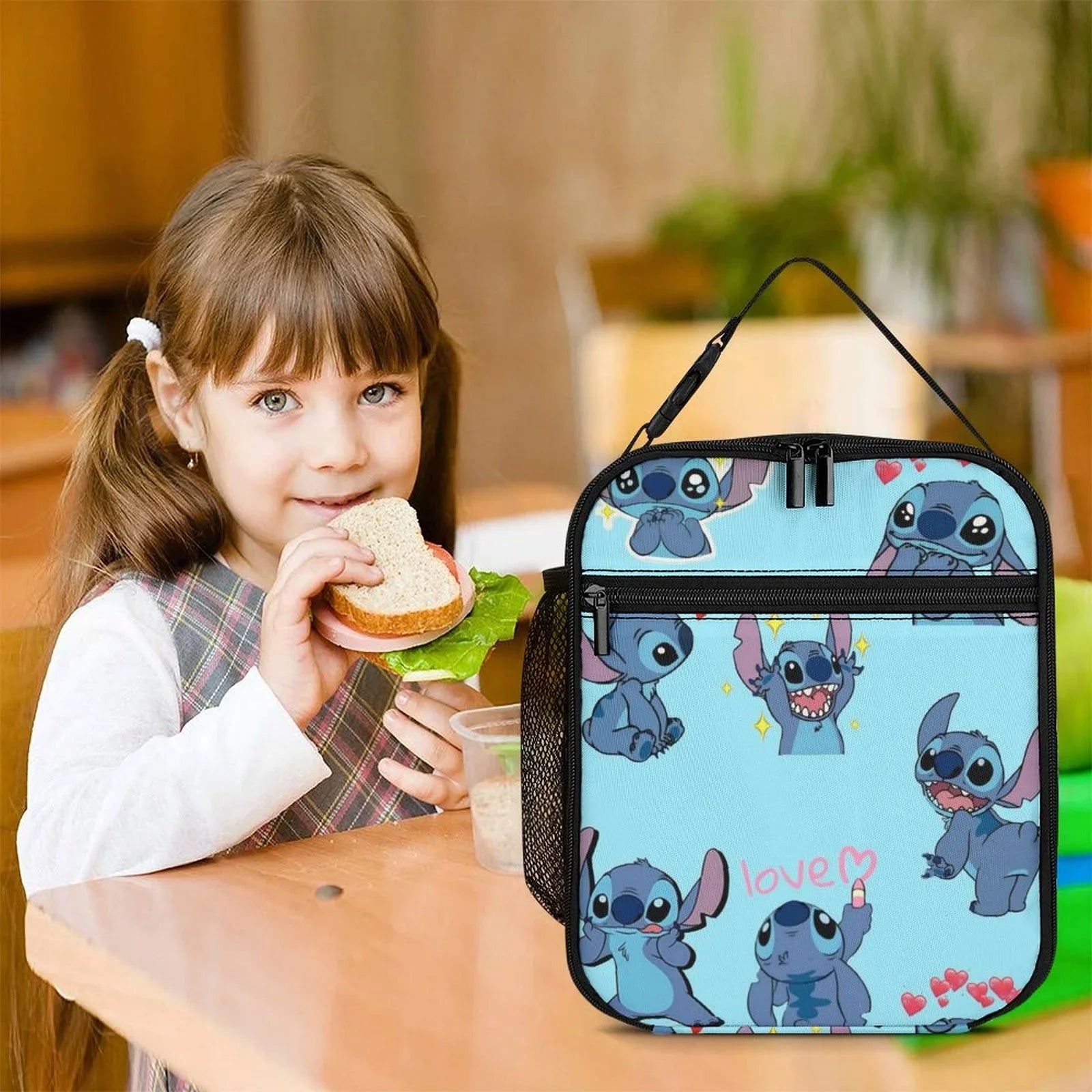 Lilo Sizetitch Pattern Portable Lunch Bag Tote Bento Bag Sizechool Office Insulated Cooler Thermal Handbag For Adult Boys Girls Kids