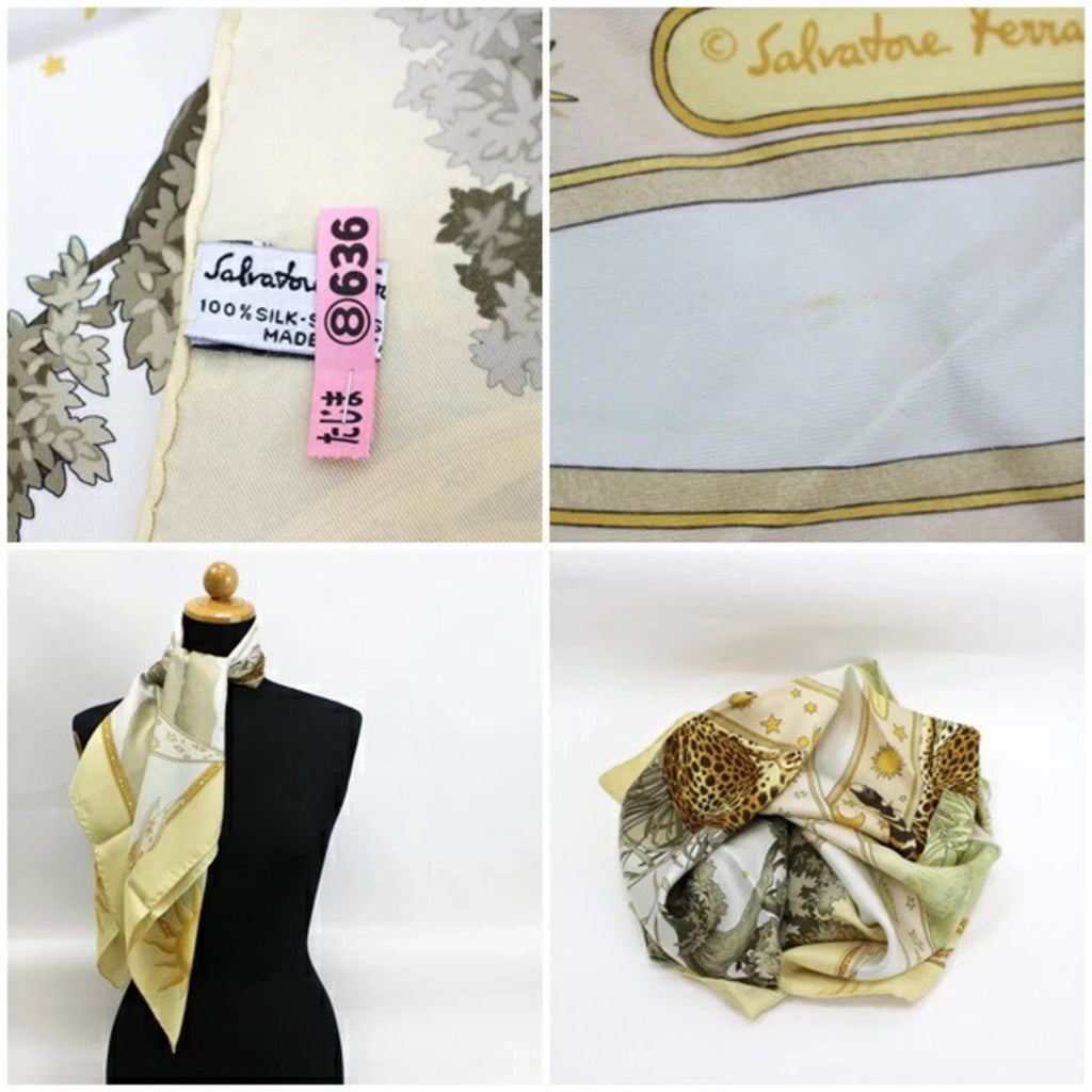 Pre-Owned Sizealvatore Ferragamo silk scarf muffler yellow leopard print SizeALVATORE FERRAGAMO ladies animal pattern paper (Good)