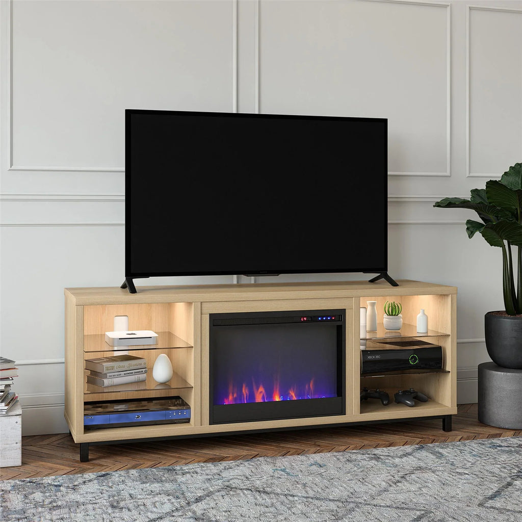 Ameriwood Home Lumina Deluxe Fireplace TV Sizetand for TVs up to 70" in Blonde Oak