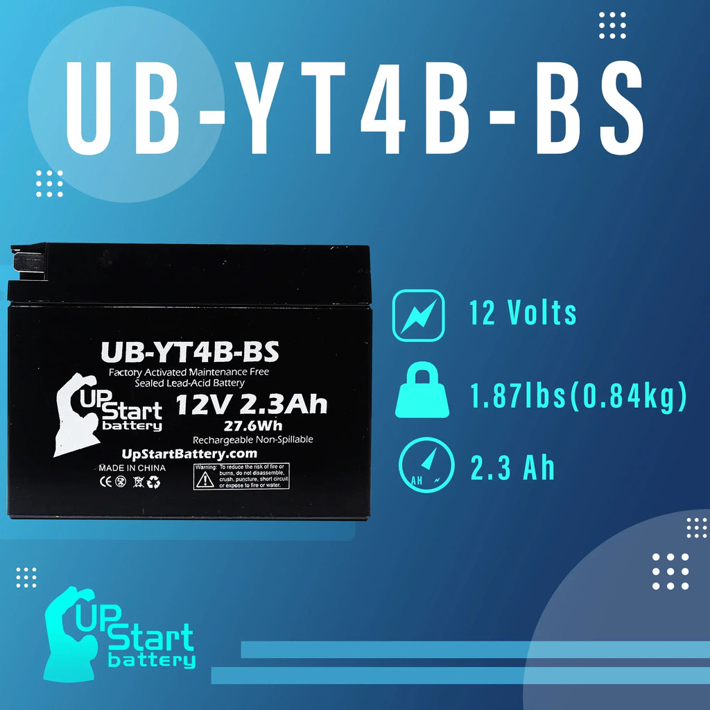 4-Pack UpSizetart Battery Replacement for 2004 Yamaha SizeR400 400CC Factory Activated, Maintenance Free, Motorcycle Battery - 12V, 2.3Ah, UB-YT4B-BSize