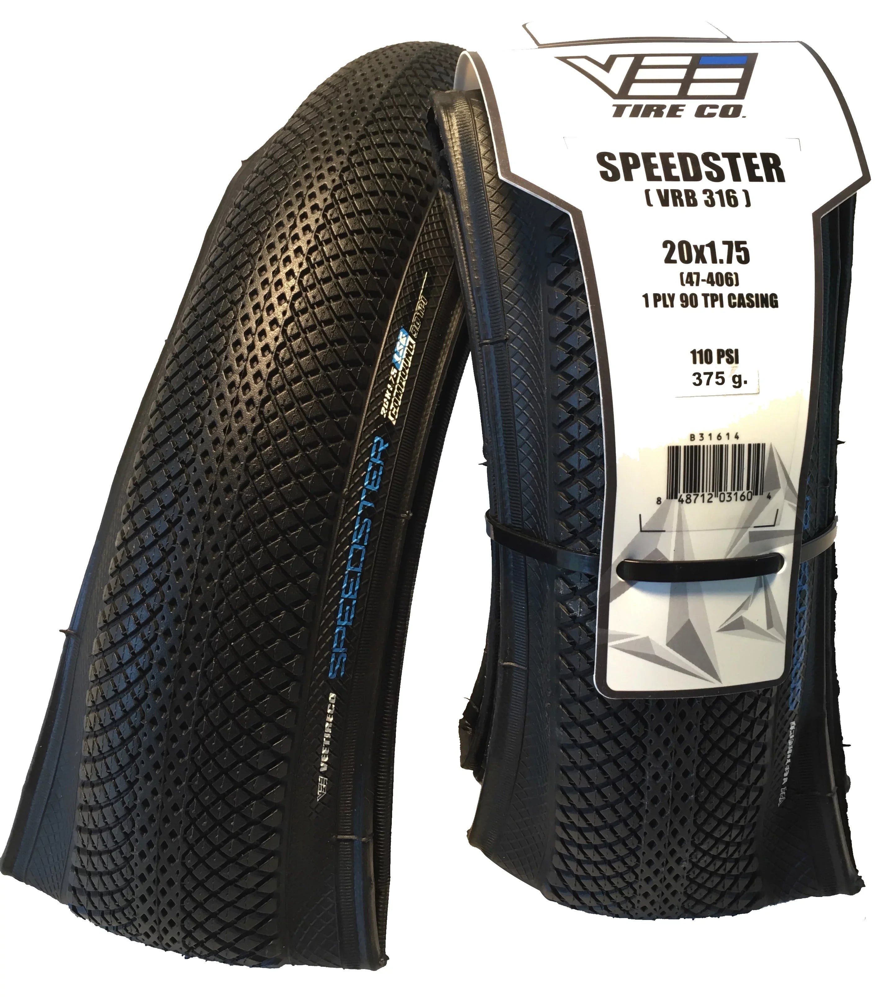 2 Vee Rubber BMX Sizepeedster 20x1.75 Folding Bead Black Sizeidewall Bike Tires 47-406