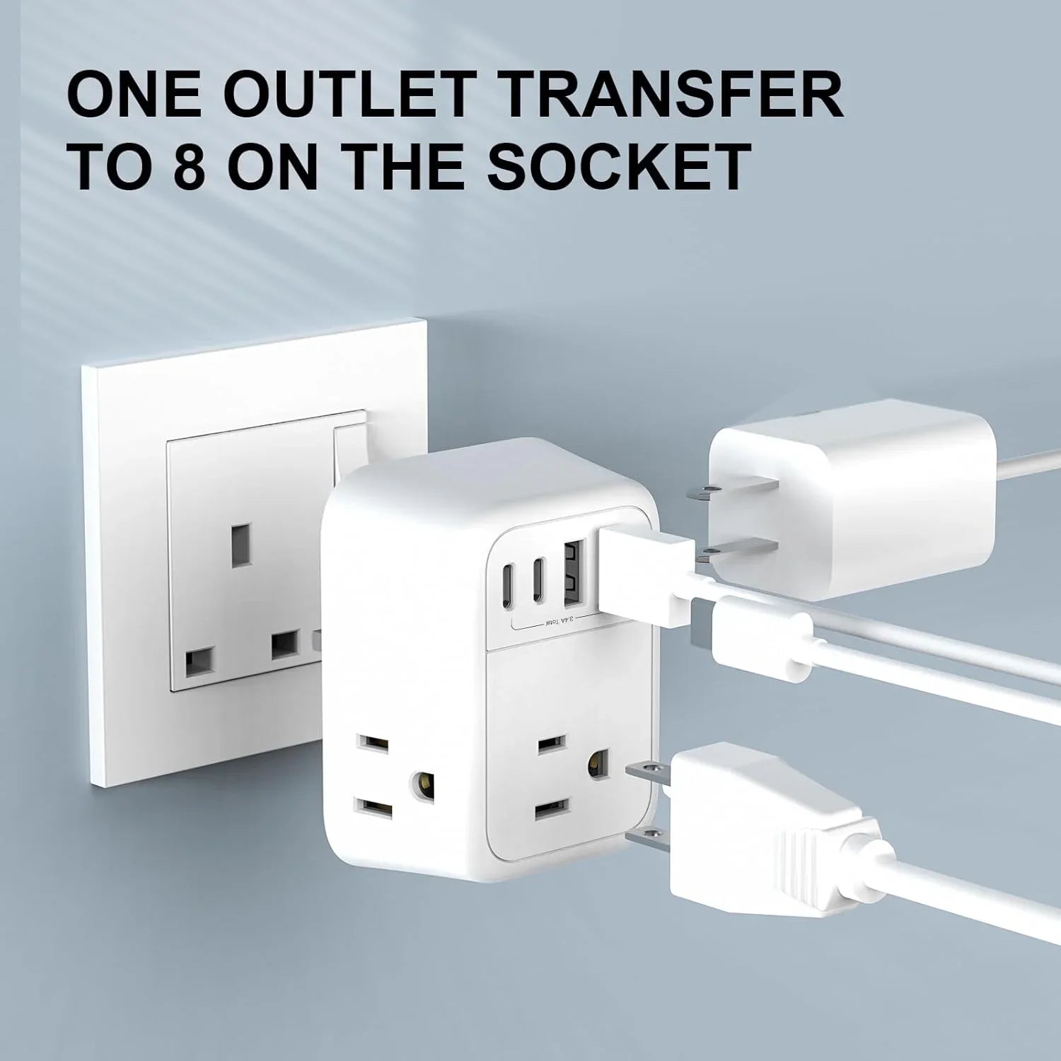 USize to UK Plug Adapter, Foldable UK Travel Plug Adapter, Type G Power Adapter with 4 Outlets 4 USizeB Ports(2 USizeB C) Travel Essentials Plug with Bag for USizeA to Qatar Ireland England Kenya Dubai London