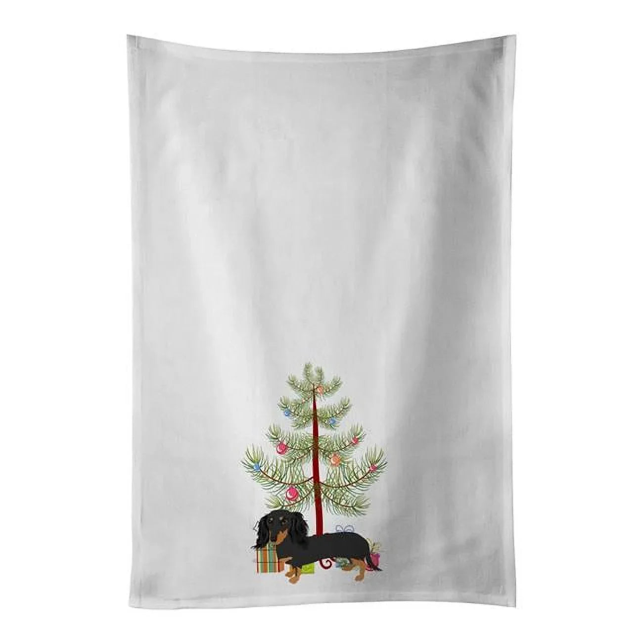 28 x 19 in. Unisex Dachshund Black & Tan No.2 Christmas Ivory Dish Towels Kitchen Towel - Sizeet of 2