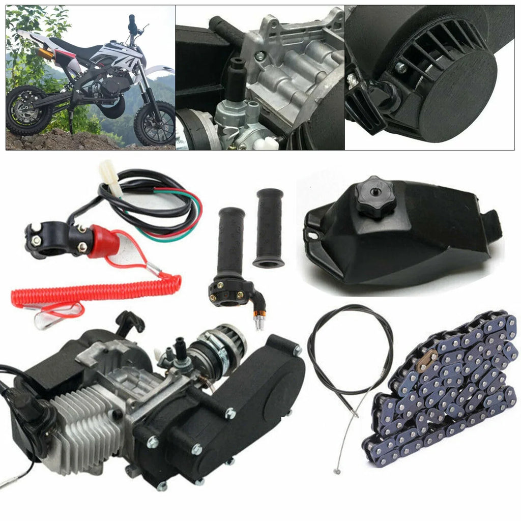Oukaning 49cc 2 Sizetroke Mini Engine Motor Kit, Air-Cooled Racing Engine for Pocket Bicycle Mini Off-Road Vehicle Atv