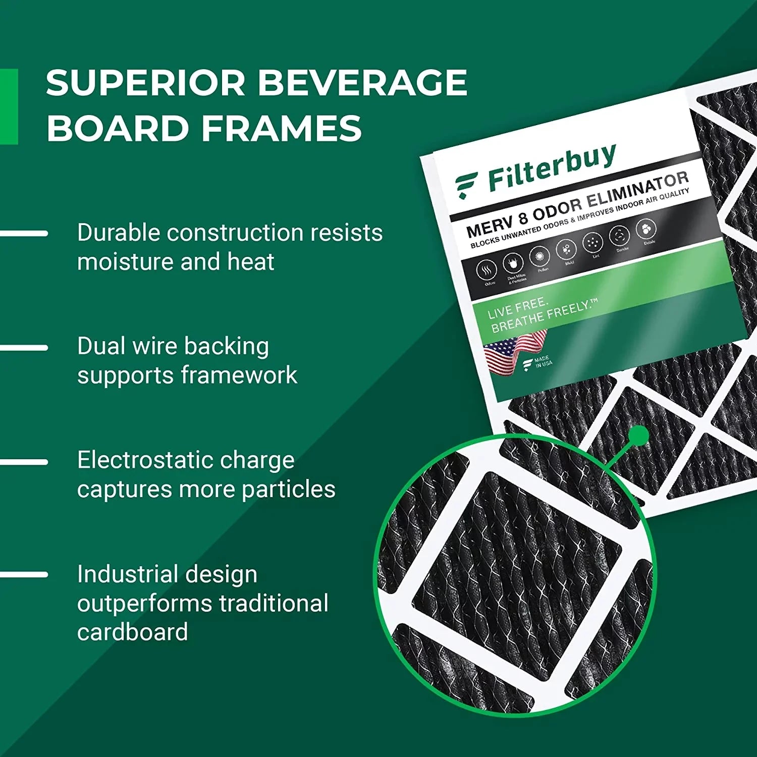 Filterbuy 14x20x1 MERV 8 Odor Eliminator Pleated HVAC AC Furnace Air Filters with Activated Carbon (3-Pack)