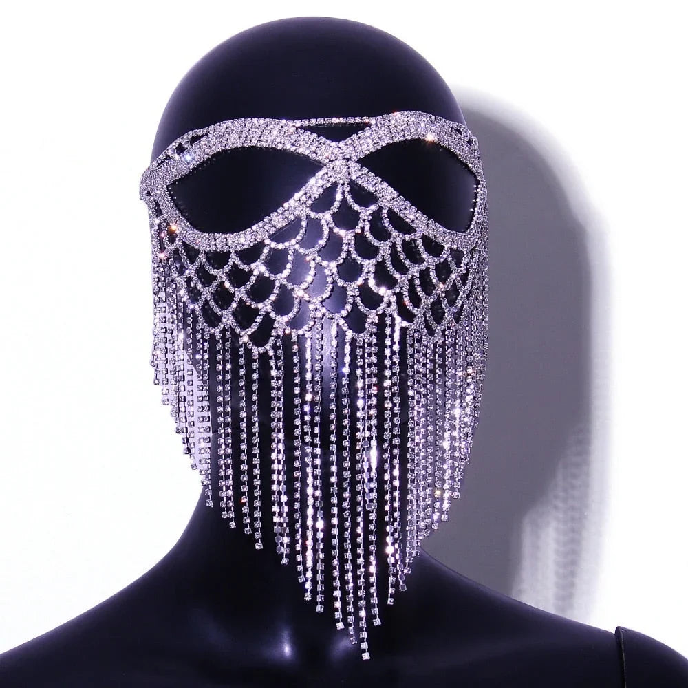 Crystal Tassel Face Mask Halloween Mask for Women Masquerade Mask Jewelry Rhinestone