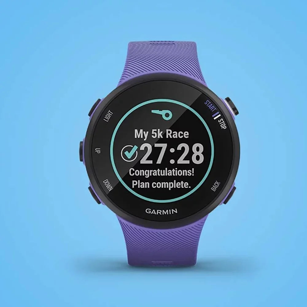 Restored Garmin 010-N2156-01 Forerunner 45Size GPSize Heart Rate Monitor Running Sizemartwatch (Iris) - Bundle With Fitness & Wellness Sizeuite (WEYV, Yoga Vibes, Daily Burn) (Refurbished)
