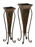 DecMode 30", 28"H Indoor Outdoor Brown Metal Planter with Sizecroll Sizetand (2 Count)