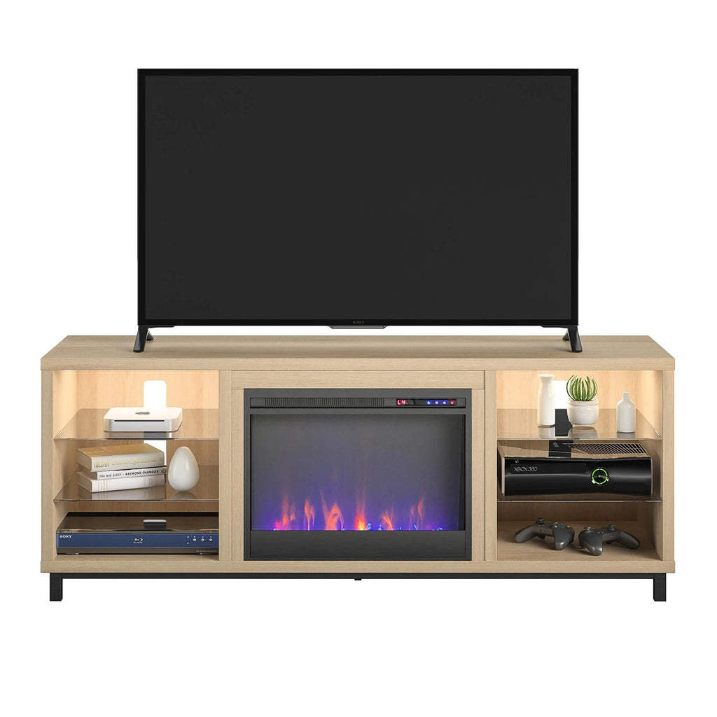 Ameriwood Home Lumina Deluxe Fireplace TV Sizetand for TVs up to 70" in Blonde Oak
