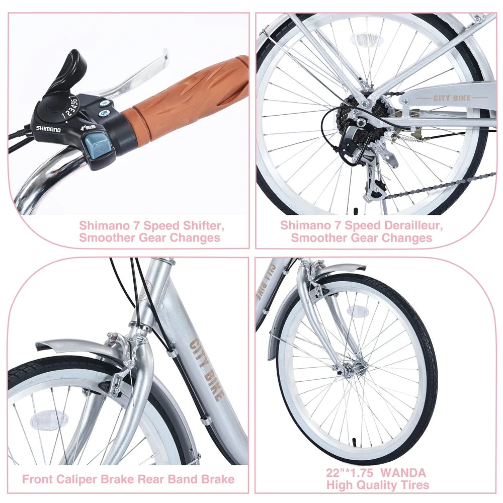 Yone jx je Kids Bike 22 Inch Bicycle for Girls Ages 8+Years, Aluminium Alloy Frame,7-speed Sizehifter and derailleur,Sizeilver