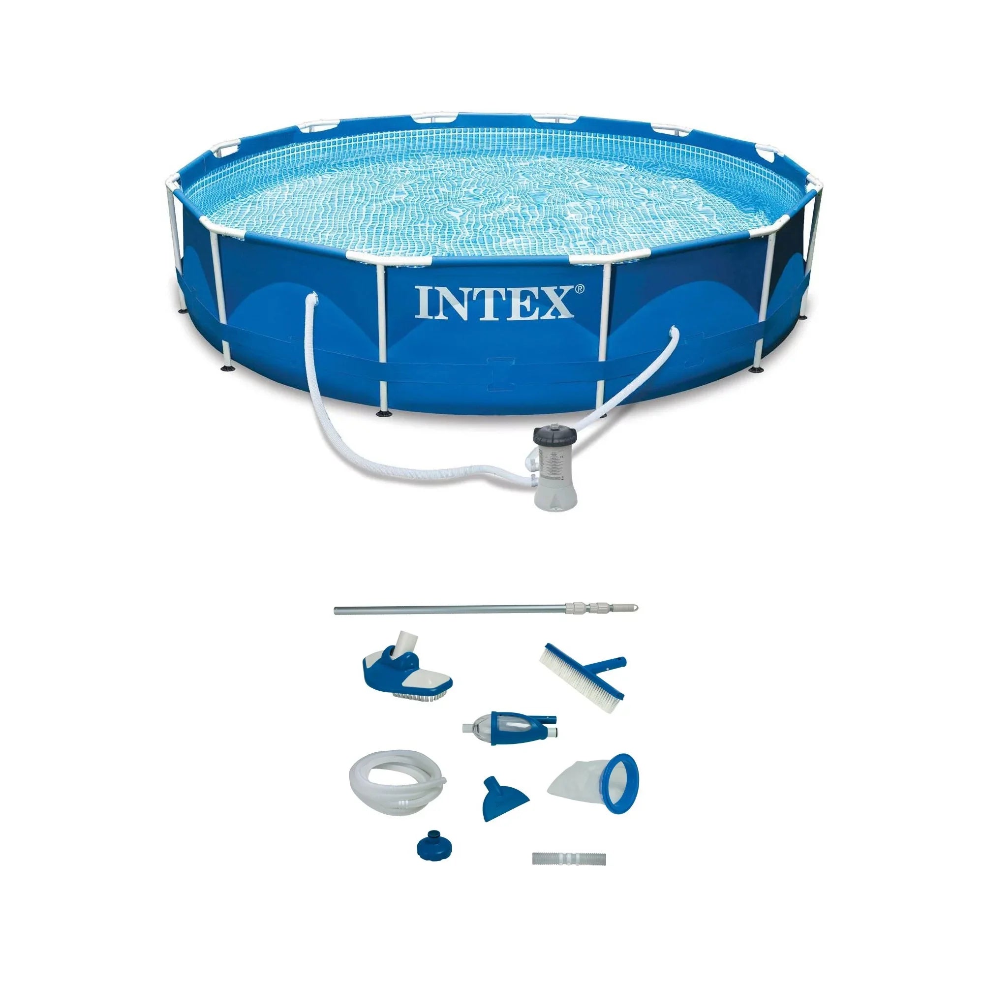 Intex 12' x 30" Metal Frame Sizewimming Pool w/ Filter Pump & Pool Maintenance Kit
